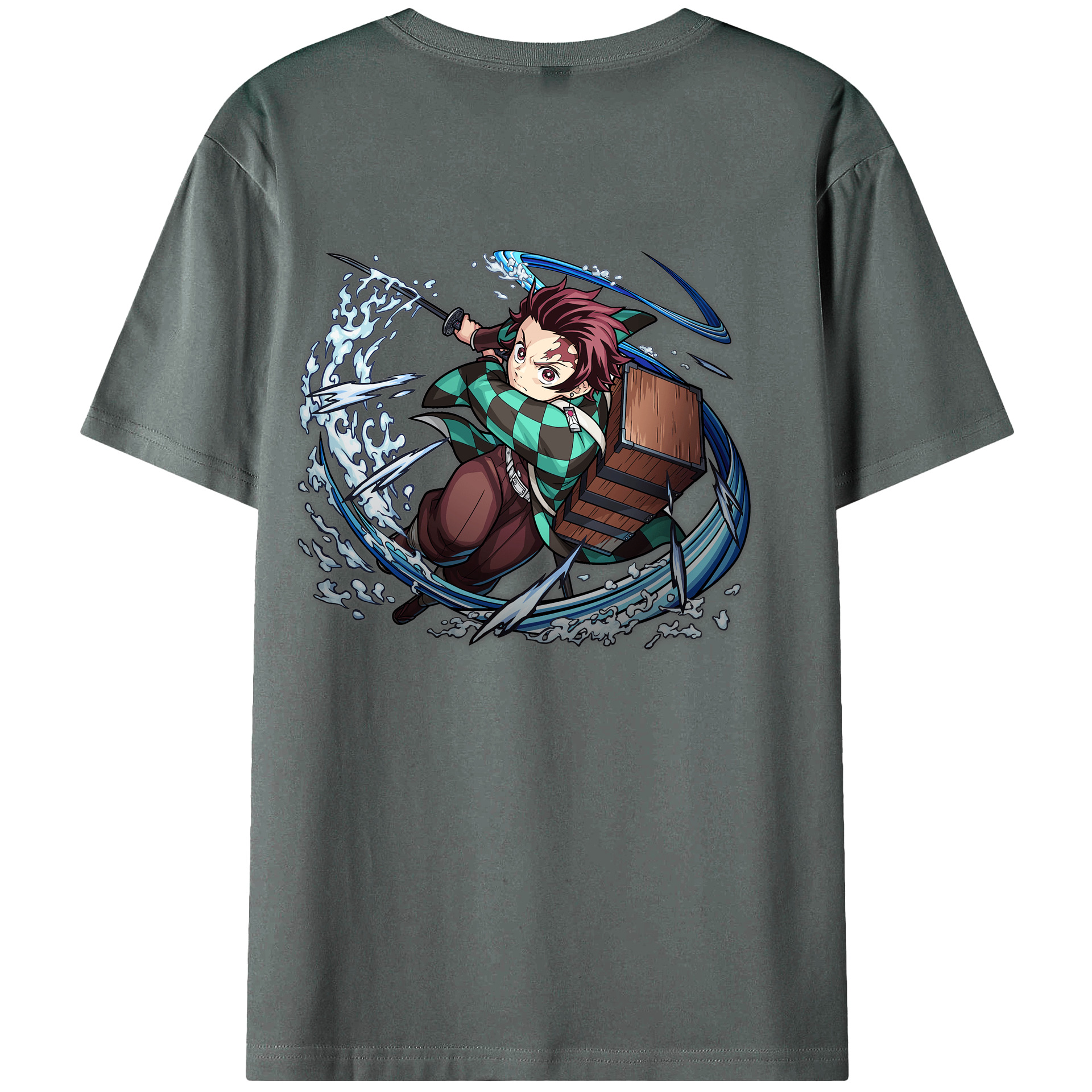 （画像用） 鬼滅の刃 竈門 炭治郎／かまど たんじろう Kamado Tanjirou 綿100％ メンズ半袖Tシャツ（バックプリント） 通気性